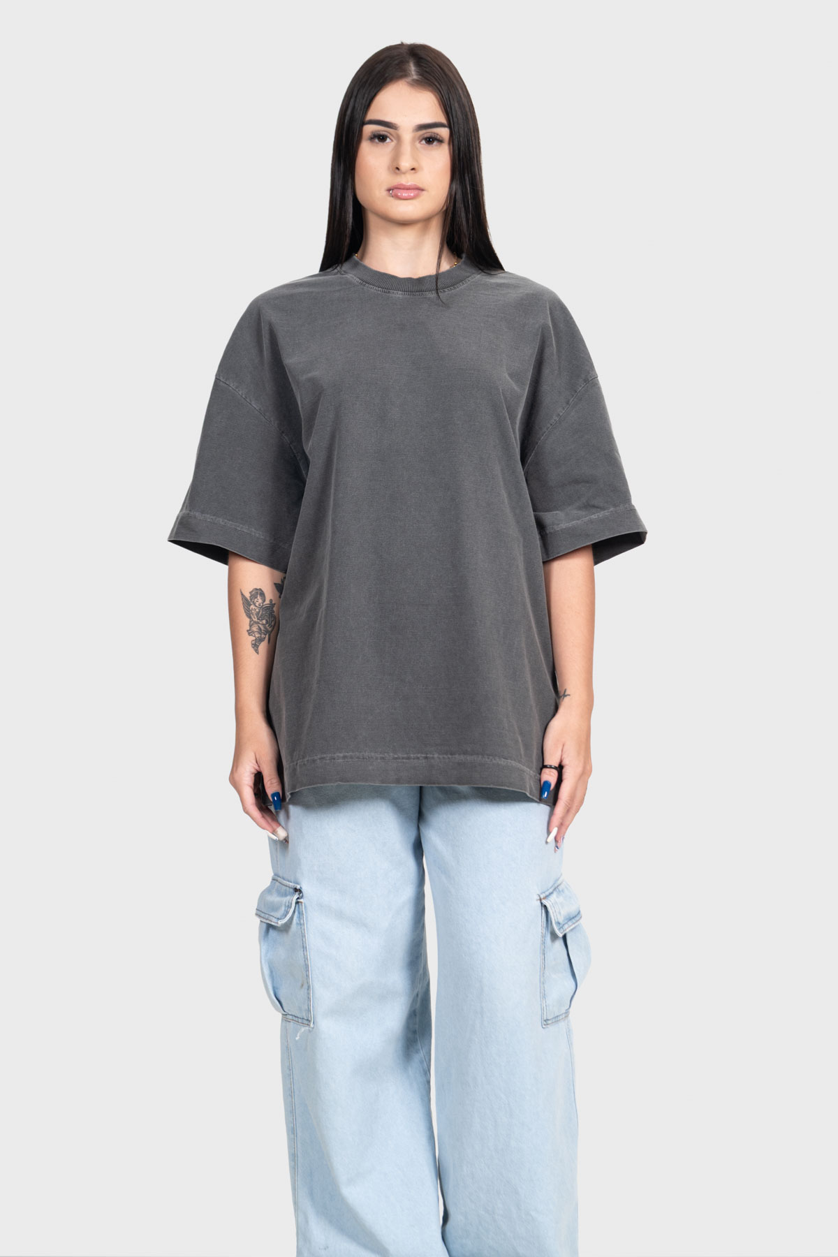 Camiseta Oversized Ample Básica | Chumbo Brand Liso - Imagem 5