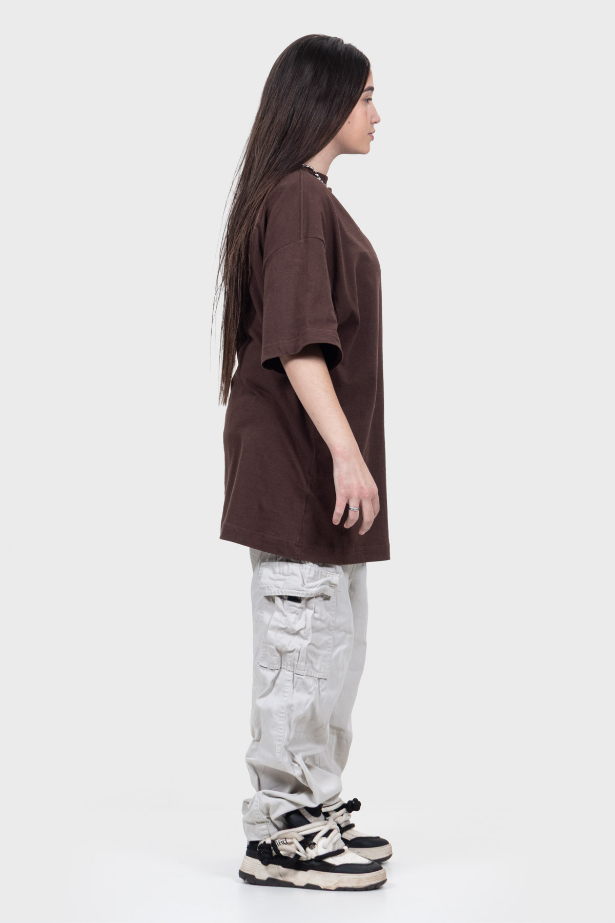 Camiseta Oversized Everyday Básica | Marrom Brand Liso - Imagem 9