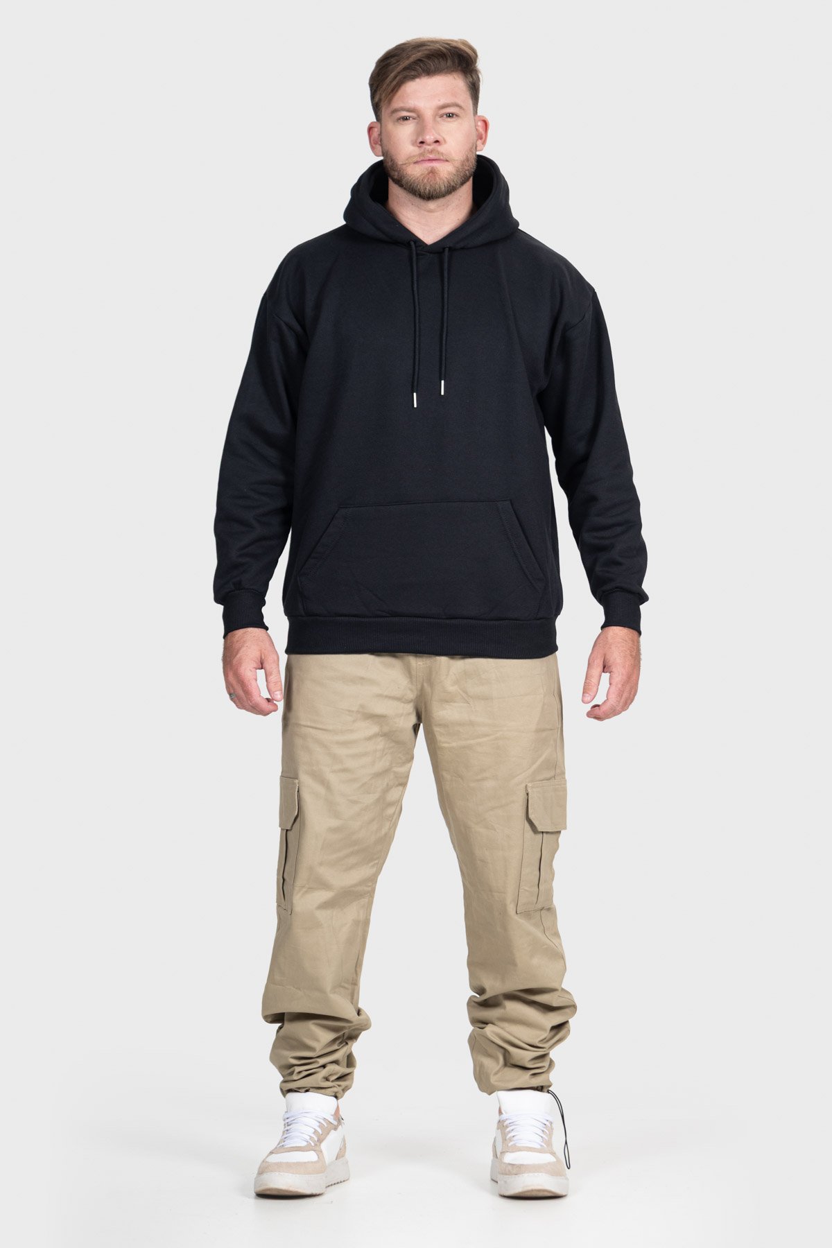 Moletom Canguru Streetwear Básico 3 Cabos - Preto