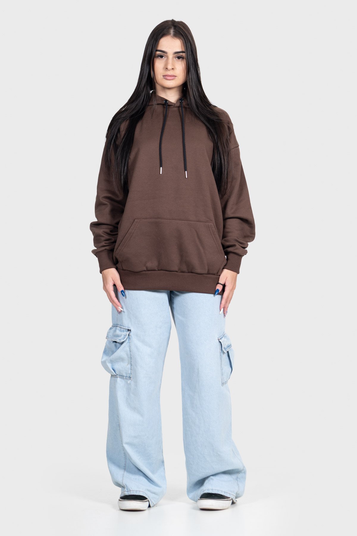 Moletom Canguru Streetwear Básico 3 Cabos - Marrom