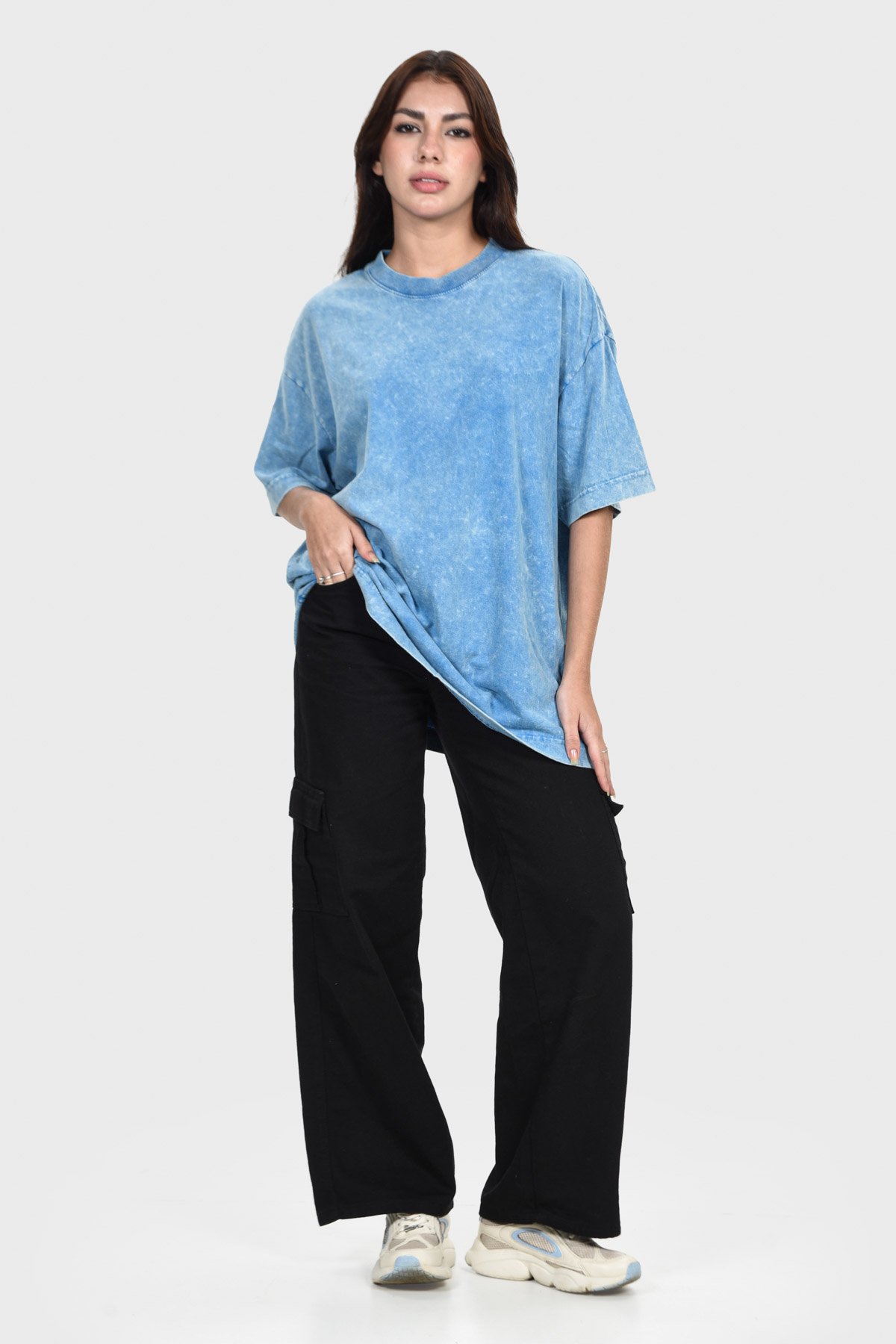 Camiseta Oversized Burn Básica | Azul Mármore Brand Liso