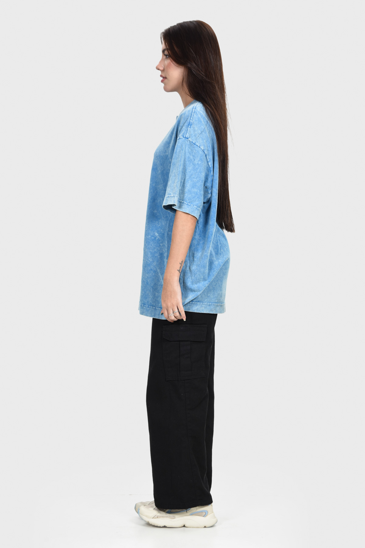 Camiseta Oversized Burn Básica | Azul Mármore Brand Liso - Imagem 3
