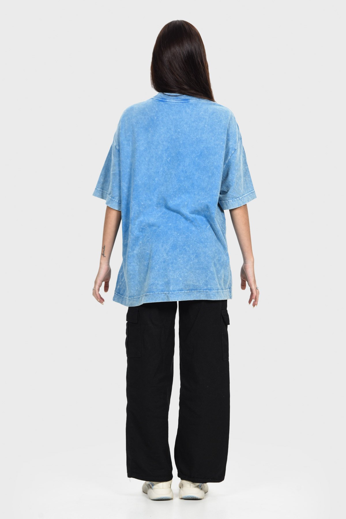 Camiseta Oversized Burn Básica | Azul Mármore Brand Liso - Imagem 4