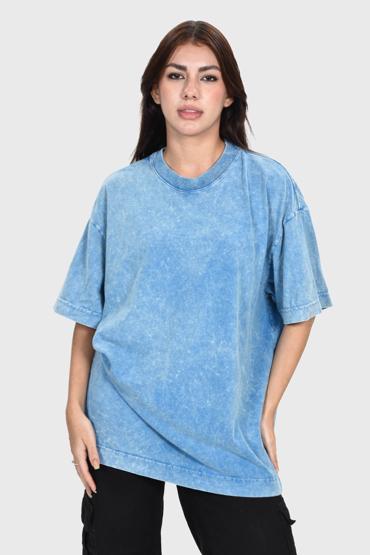 Camiseta Oversized Burn Básica | Azul Mármore Brand Liso - Imagem 6