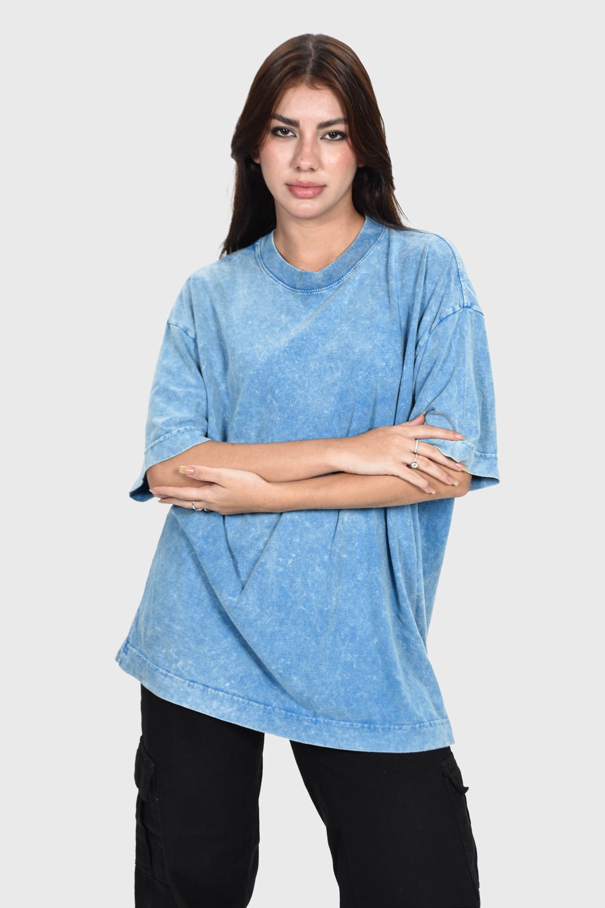 Camiseta Oversized Burn Básica | Azul Mármore Brand Liso - Imagem 7