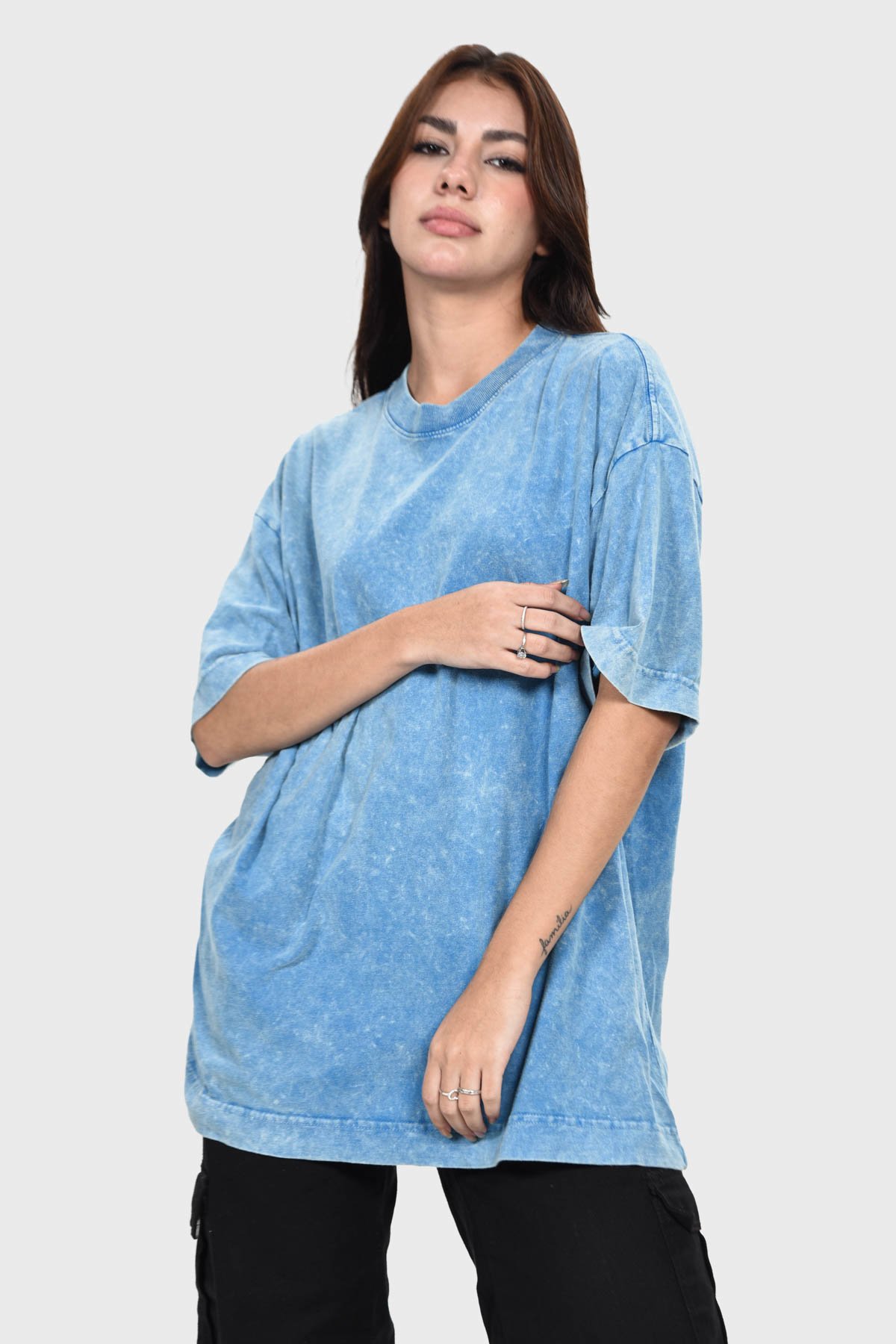 Camiseta Oversized Burn Básica | Azul Mármore Brand Liso - Imagem 8
