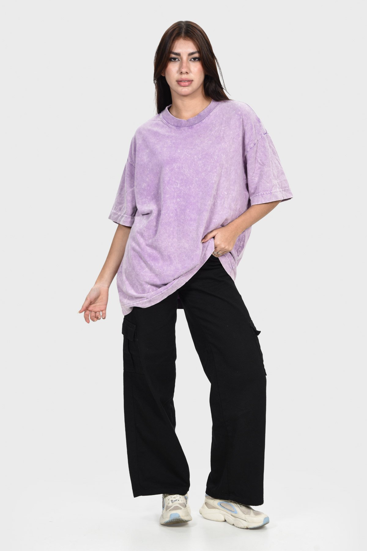 Camiseta Oversized Burn Básica | Lilás Mármore Brand Liso - Imagem 5