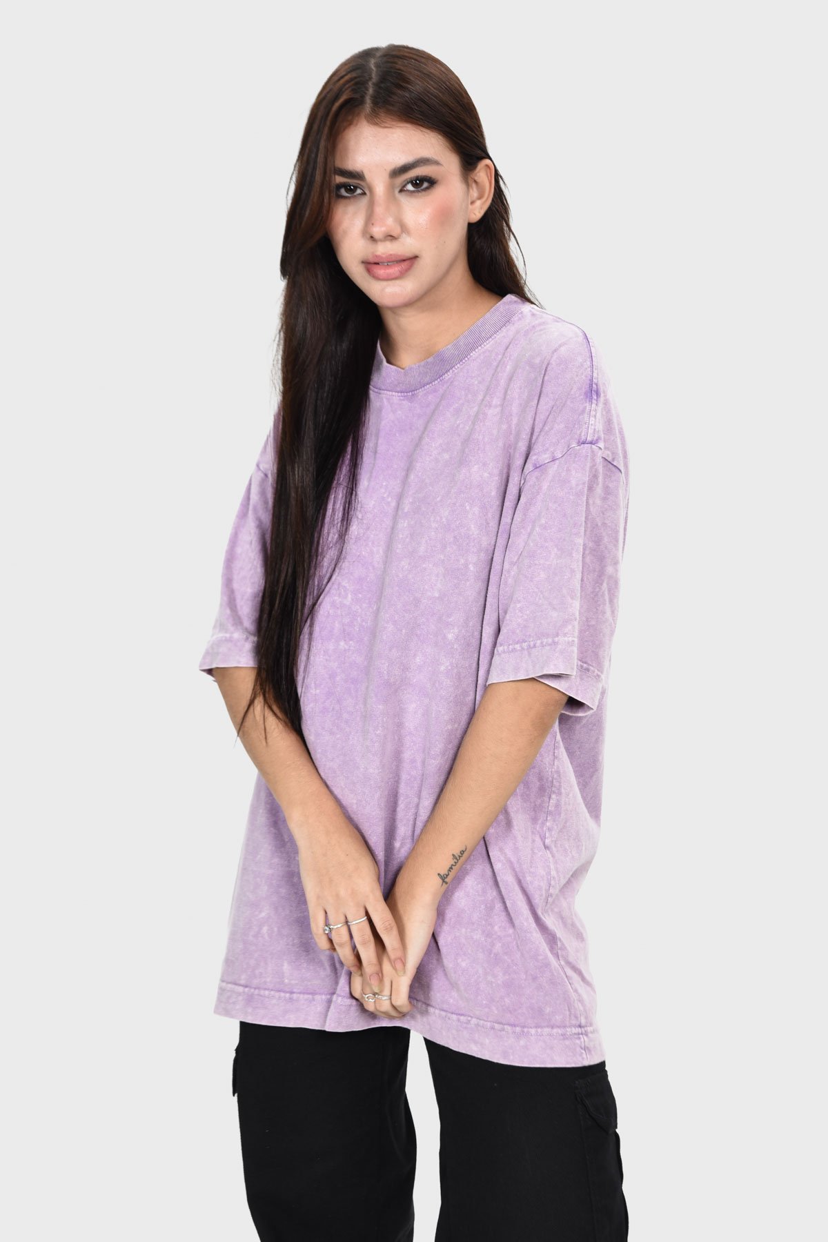 Camiseta Oversized Burn Básica | Lilás Mármore Brand Liso - Imagem 7