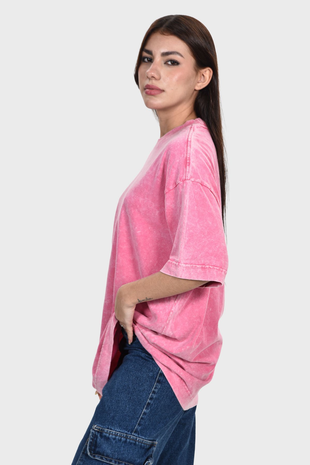 Camiseta Oversized Burn Básica | Rosa Mármore Brand Liso - Imagem 6