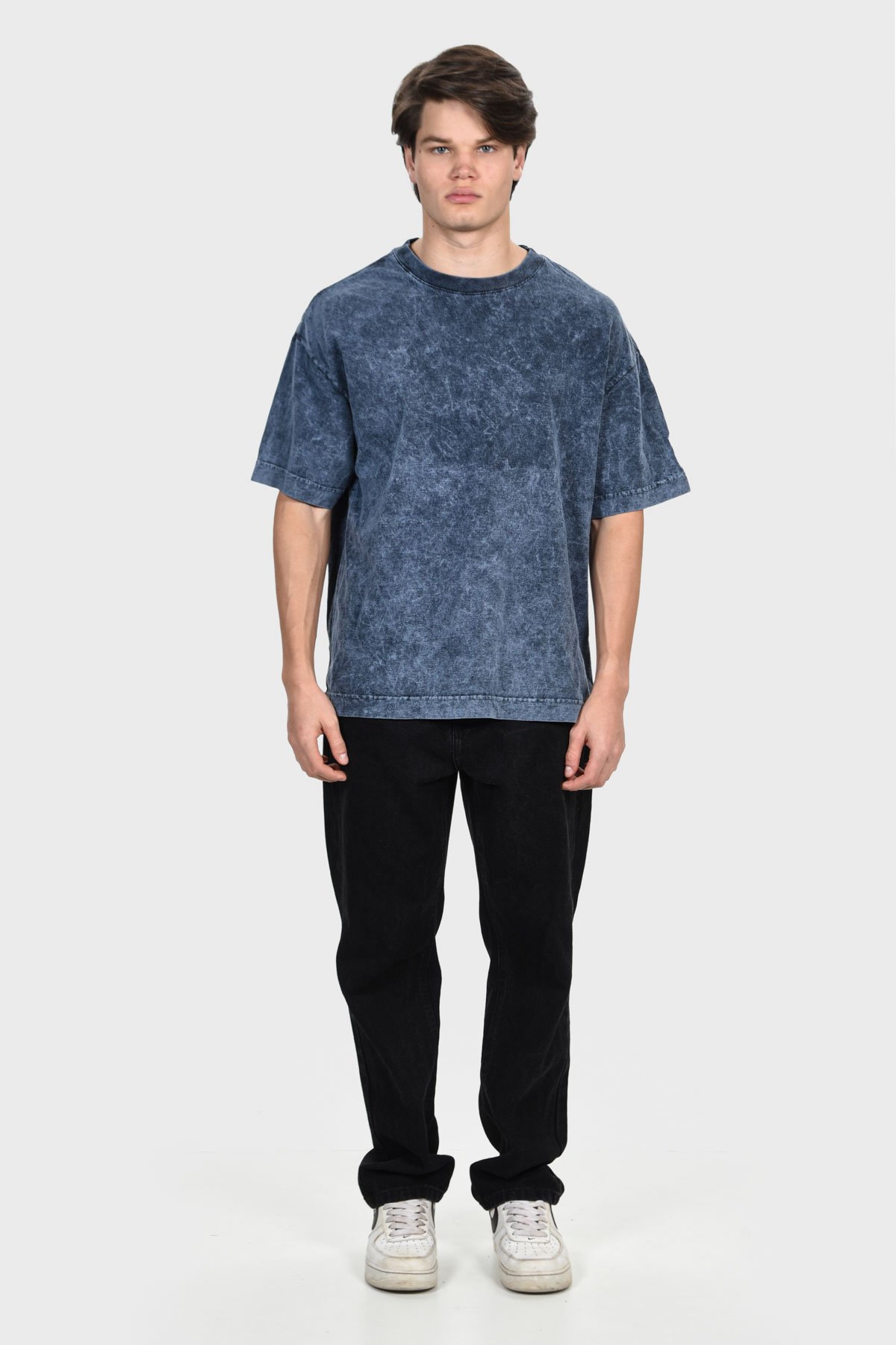 Camiseta Oversized Burn Básica | Azul Vintage Mármore Brand Liso
