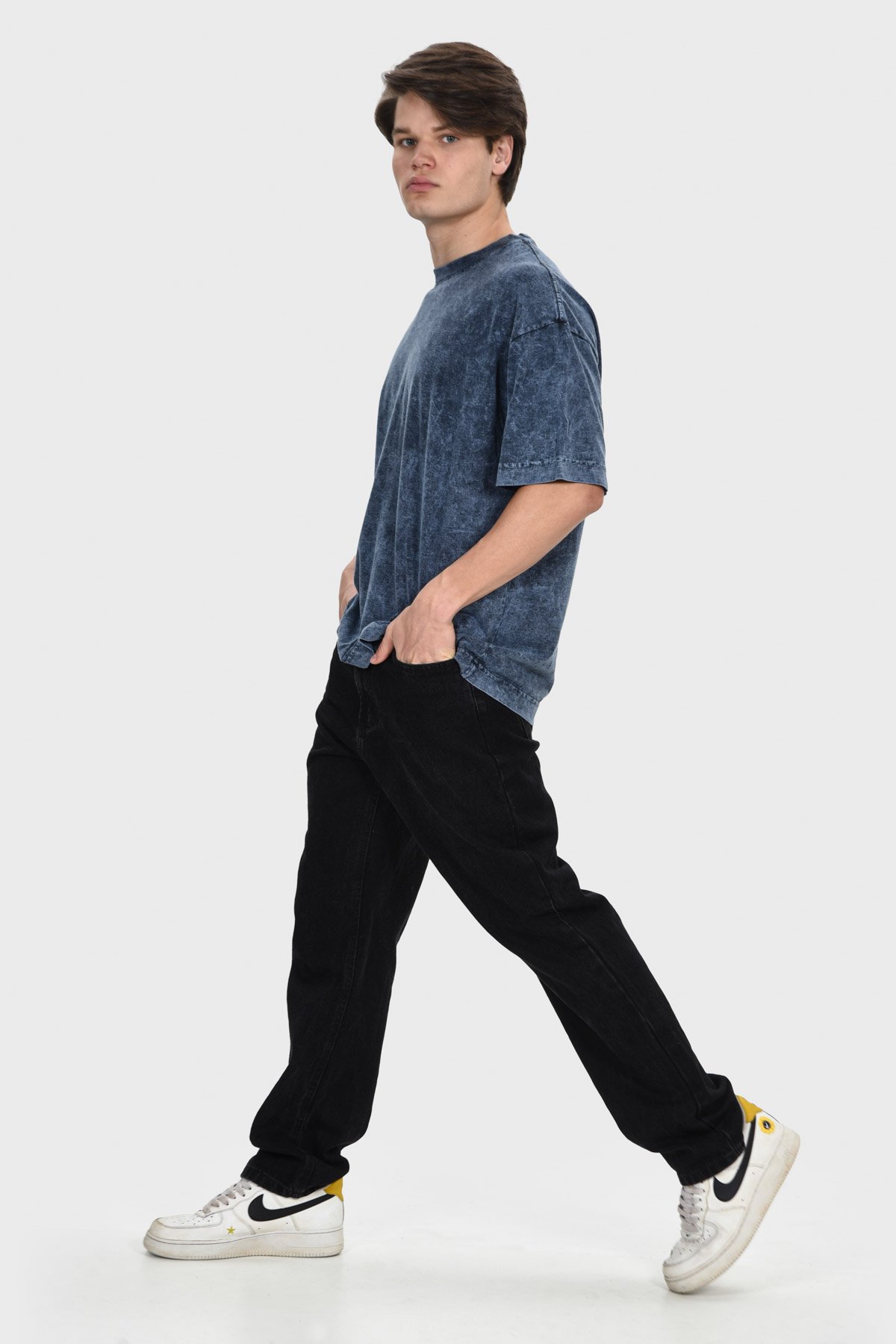 Camiseta Oversized Burn Básica | Azul Vintage Mármore Brand Liso