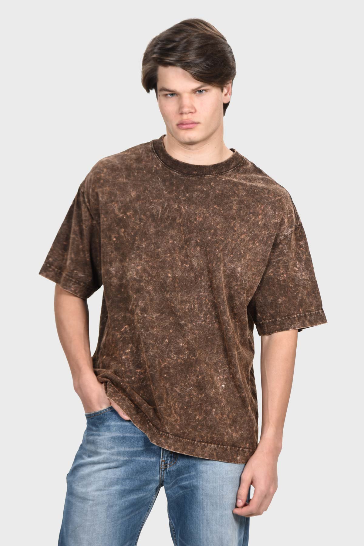 Camiseta Oversized Burn Básica | Marrom Mármore Brand Liso - Imagem 4