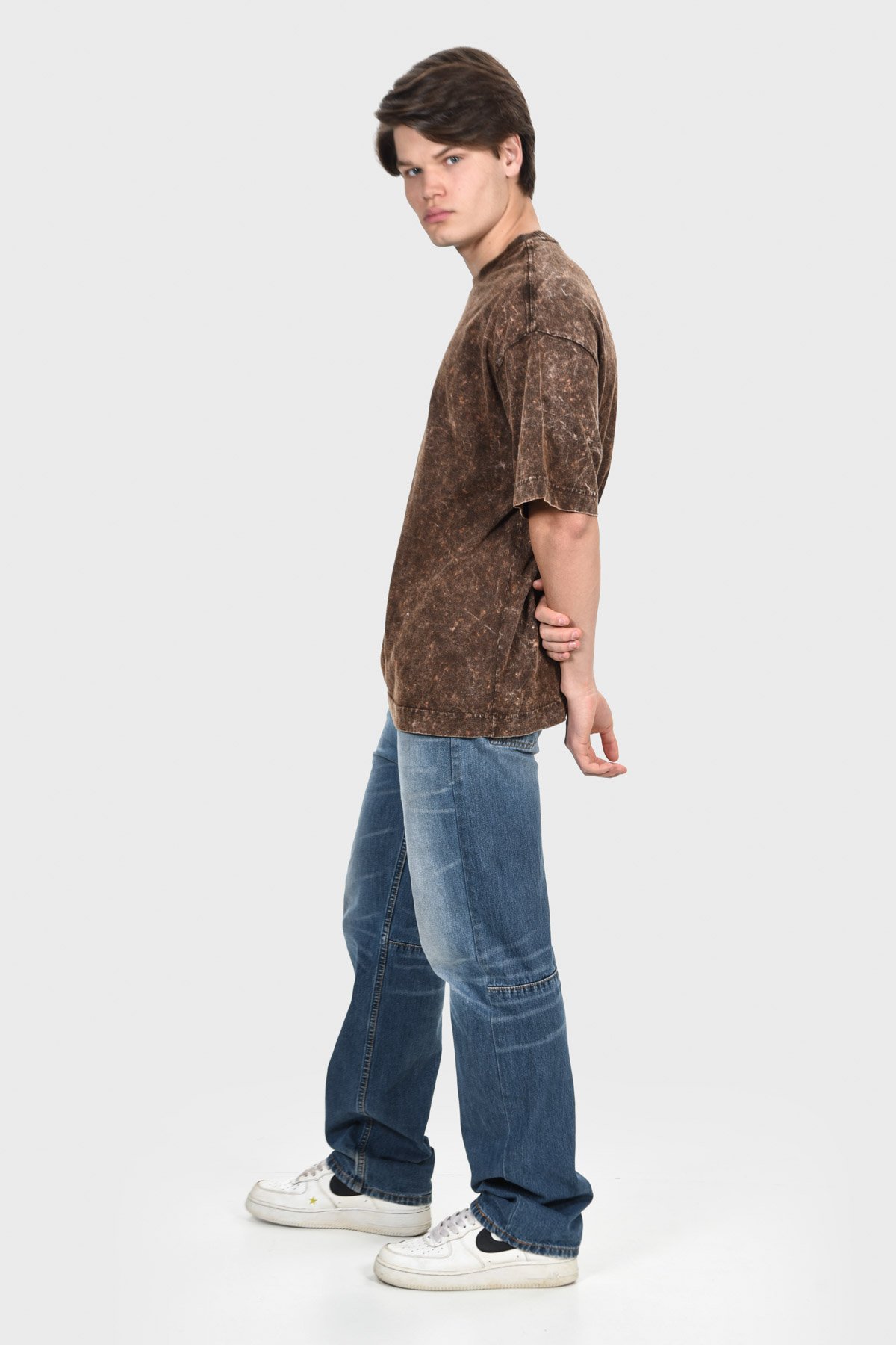 Camiseta Oversized Burn Básica | Marrom Mármore Brand Liso - Imagem 2